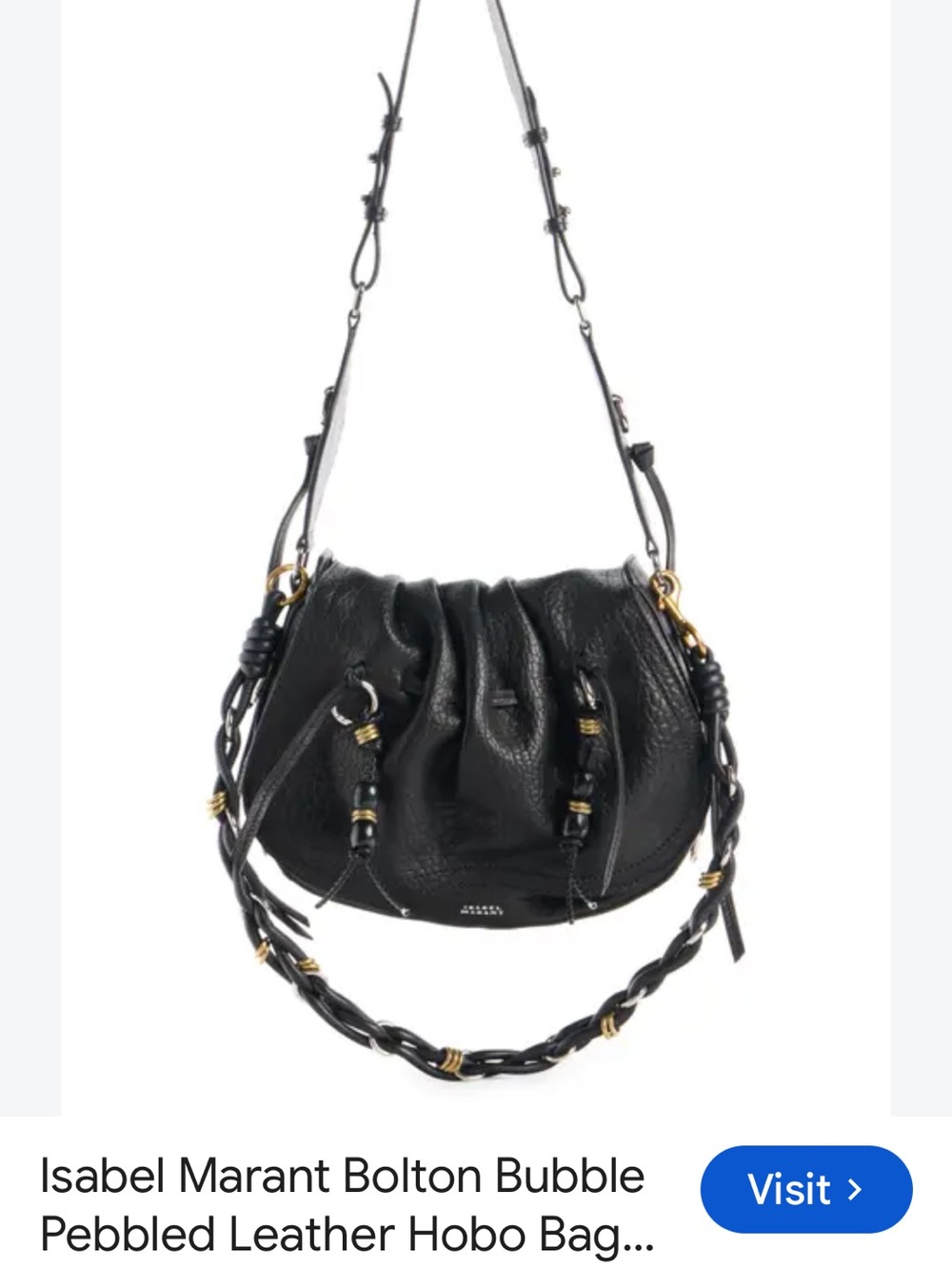 Isabel Marant Black Pebbled Leather Bolton Bubble Hobo with Braided Strap